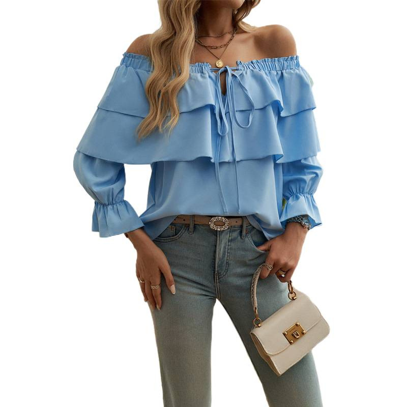 Lockerer Plissierter One-shoulder Blusen-pullover Für Damen_voghion.com
