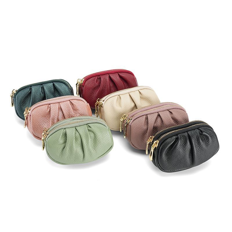 Pequeño bolso de cambio de mujer simple PU multifuncional temperamento práctico plegado tipo doble cremallera bolsa de monedas de mujer