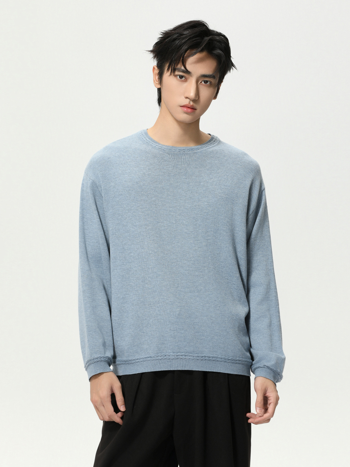 MTLCLOTHES Hombres| Coreano simple color sólido cuello redondo jersey de punto suelto suéter de moda casual