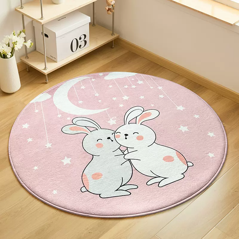 卡通圆形地垫子宝宝爬爬垫海绵加厚防摔家用儿童房床边毯防滑地毯