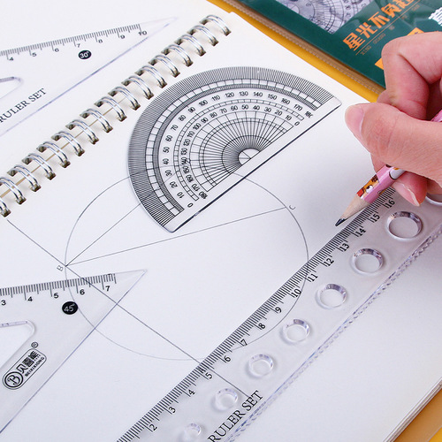 National trend inspirational text ruler set for students multi-functional painting measurement triangle plate protractor ruler 20cm four-piece set