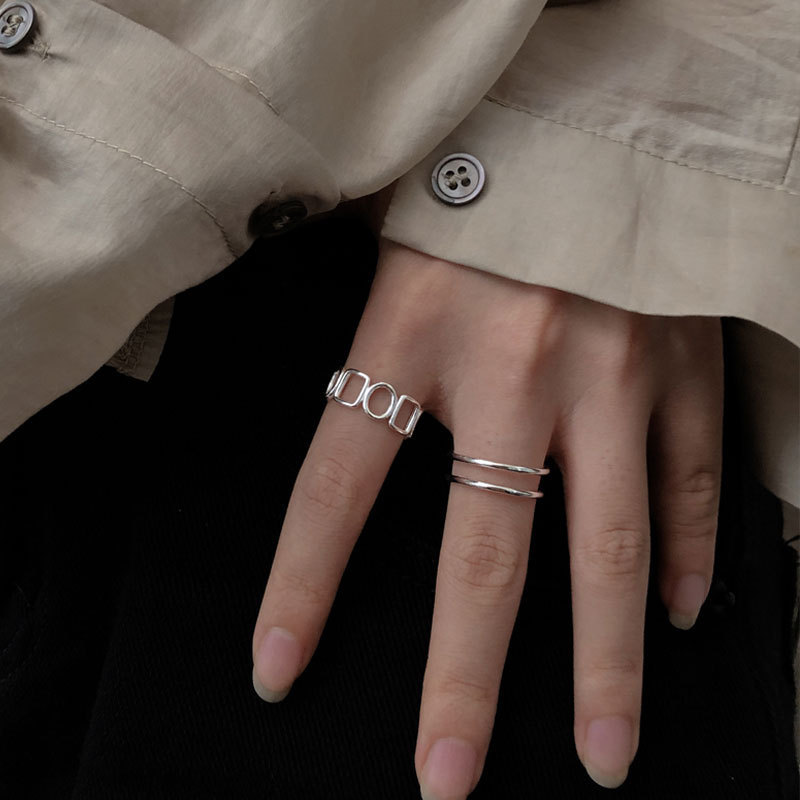 Geometric Double-layer Hollow Opening Fashion Personality Design Index Finger Ring display picture 3