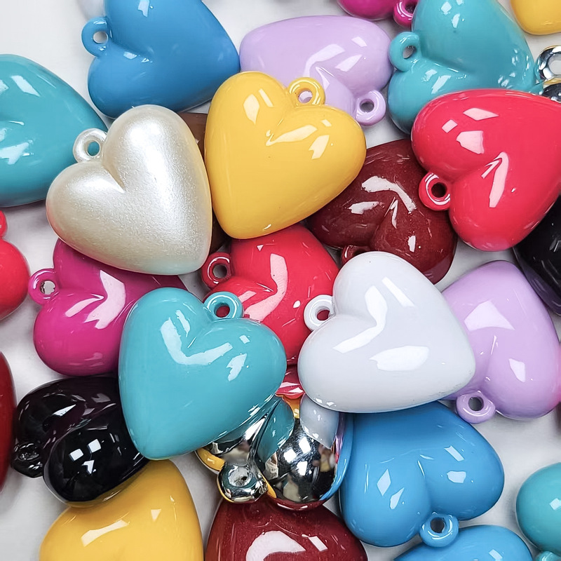 Acrylic Peach Heart Keychain Pendant Solid Color Bright Oil Paint Hanging Hole Heart DIY Hanging Hole Pendant Jewelry Accessories
