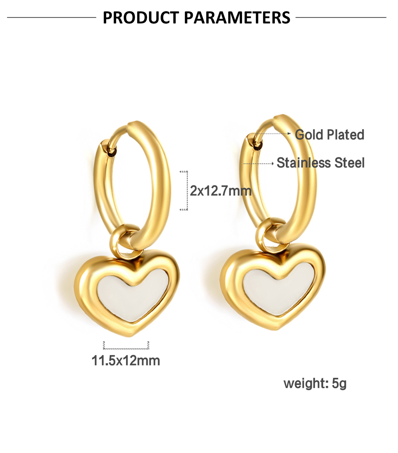 Daily Occasion Stainless Steel Material 1 Pair Simple Style Heart Shape Shell Plating Inlay Stainless Steel Shell Drop Earrings