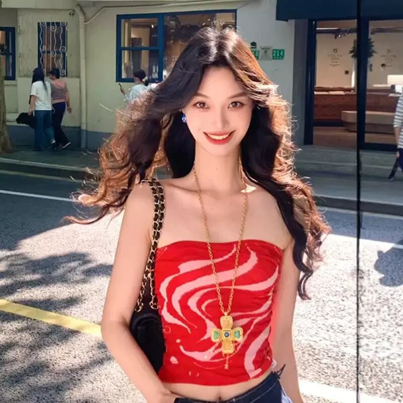 American Retro Sexy Off-Shoulder Tube Top Women's Summer Slim Fit Versatile Fashion Trendy Street Top