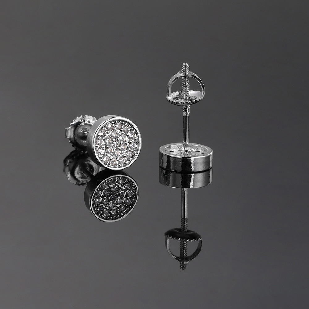 Party, Street Occasion 1 Pair Hip-Hop Round Plating Inlay Copper Zircon White Gold Plated Ear Studs