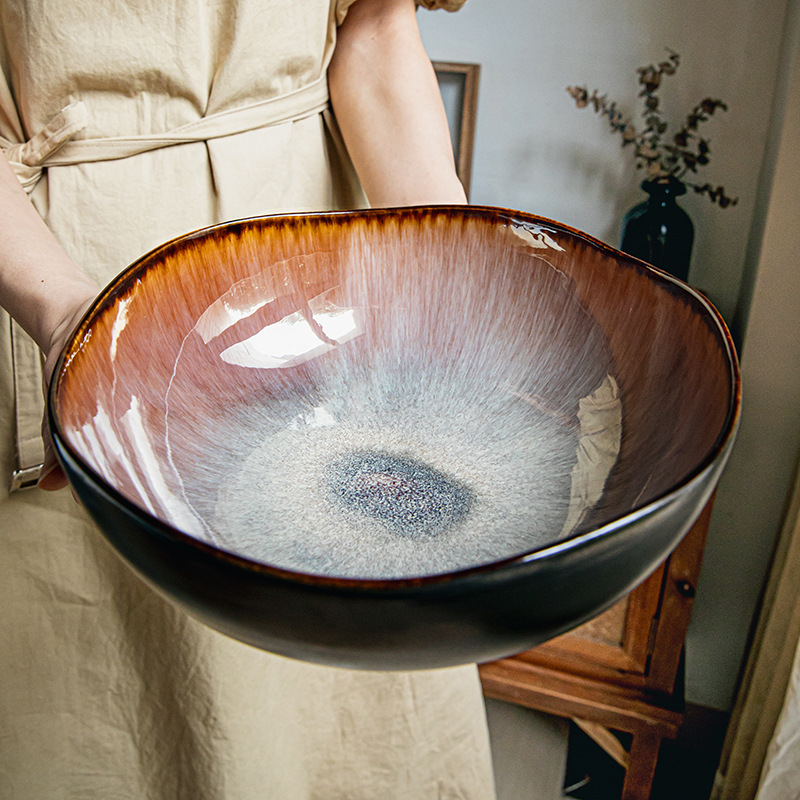 Cuenco de sopa irregular característico de Yunmeng, tazón grande de pescado de col en escabeche de cerámica de 9,5 pulgadas, olla de sopa de hotel, exportación transfronteriza grande