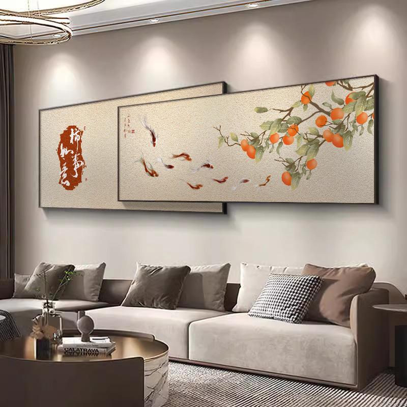柿如意の中国風リビングルーム装飾絵画、万事興ソファの前景壁掛け絵画、雰囲気のあるベッドサイド壁画|undefined