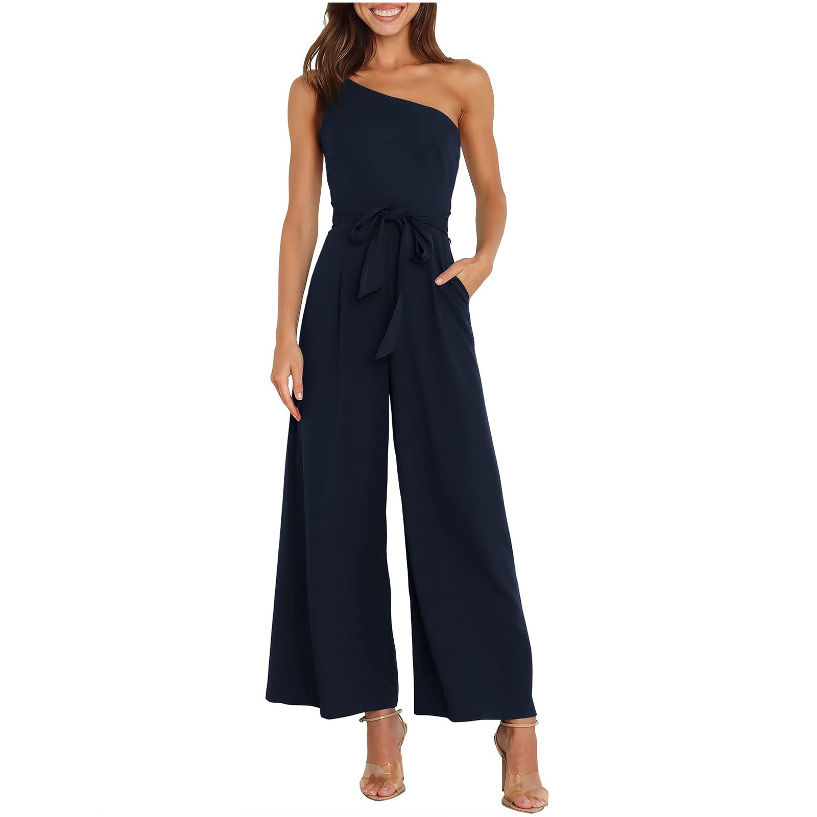 2024 Europa y América Transfronterizo Amazon Primavera y verano Temperamento Commuter Color sólido Pantalones directos Sin tirantes Mono Mujer