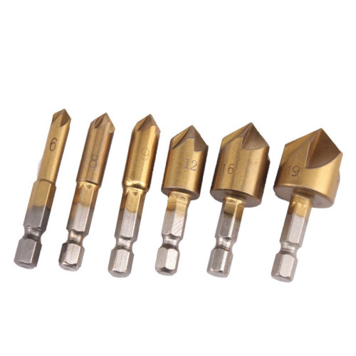 Six-piece set of 90-degree hexagonal handle five-edged chamfering tool 6mm-19mm chamfering knife countersink drill woodworking hole opener
