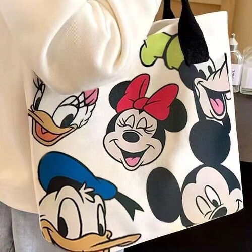 Cross-border new canvas bag for women, large capacity bag, 2024 new cute cartoon hand-held tote bag