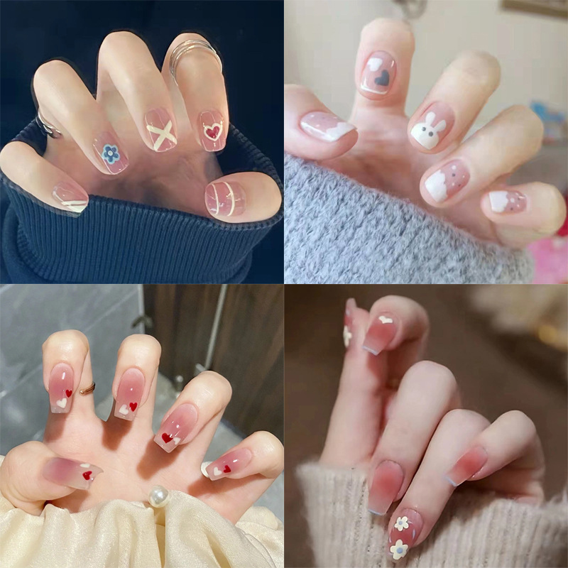 Wearing Nail Nail Nail Blending French ins Aurora Removable Fake Nail Bow Frosted Ice Clear