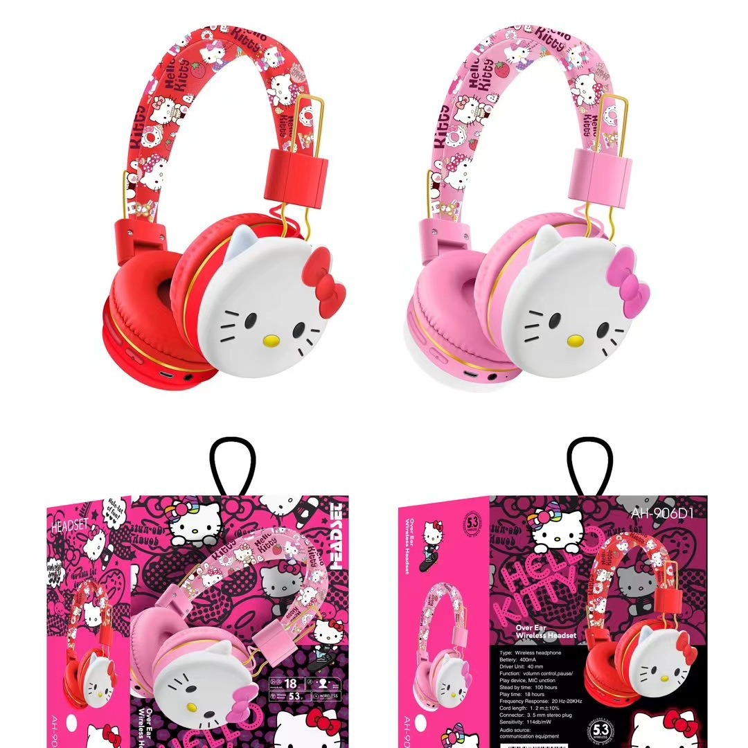 Nuevo AH - 906D1 creativo lindos dibujos animados Kitty niños auriculares Bluetooth inalámbricos auriculares estéreo