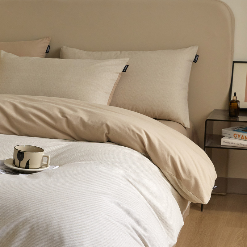 High-end nuevo algodón molido cama gaza de cuatro piezas conjunto de color sólido de doble parche de algodón puro tipo a sábanas de cama 4 suave