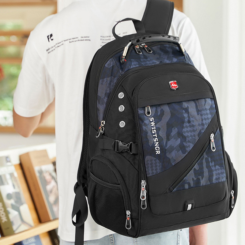 Swiss Backpack for Men, Casual Business Large-Capacity Computer Bag, Business Trip, Travel, Fashionable Junior High School Student School Bag