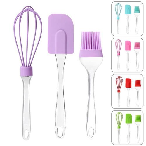 Baking Three-Piece Kitchen Tool Set Silicone Oil Brush Large Separate Scraper Elliptical Brush Transparent Handle Whisk