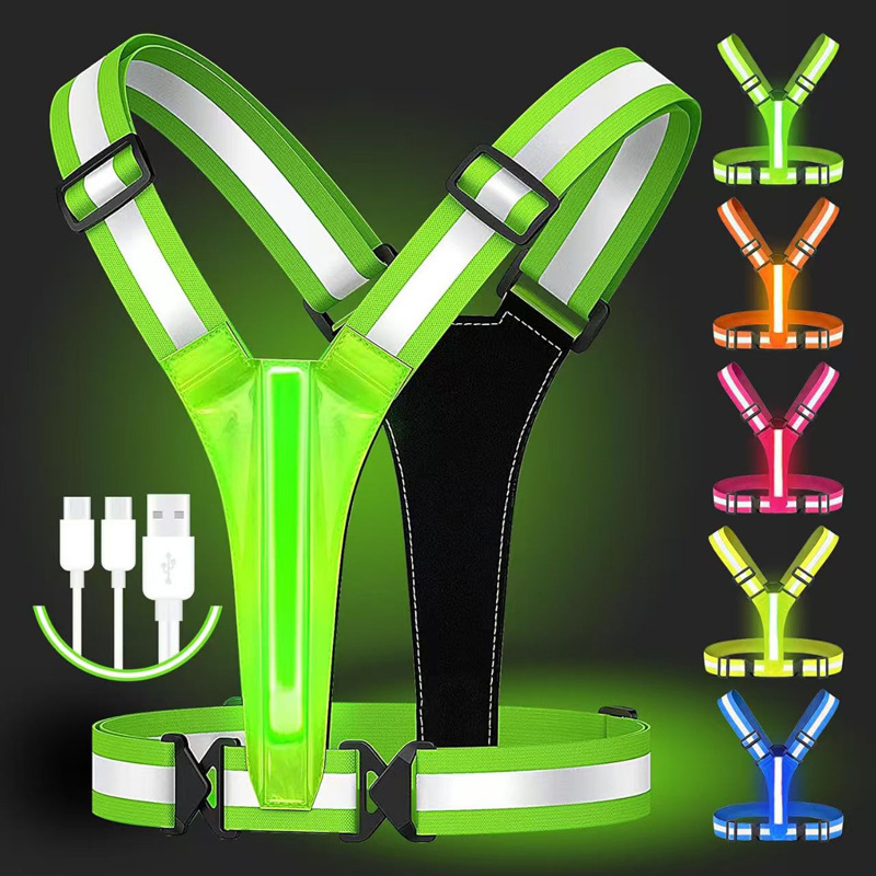 USB Rechargeable Reflective Vest Night Run Riding Reflective Clothing Reflective Vest LED Sports Safety Vest