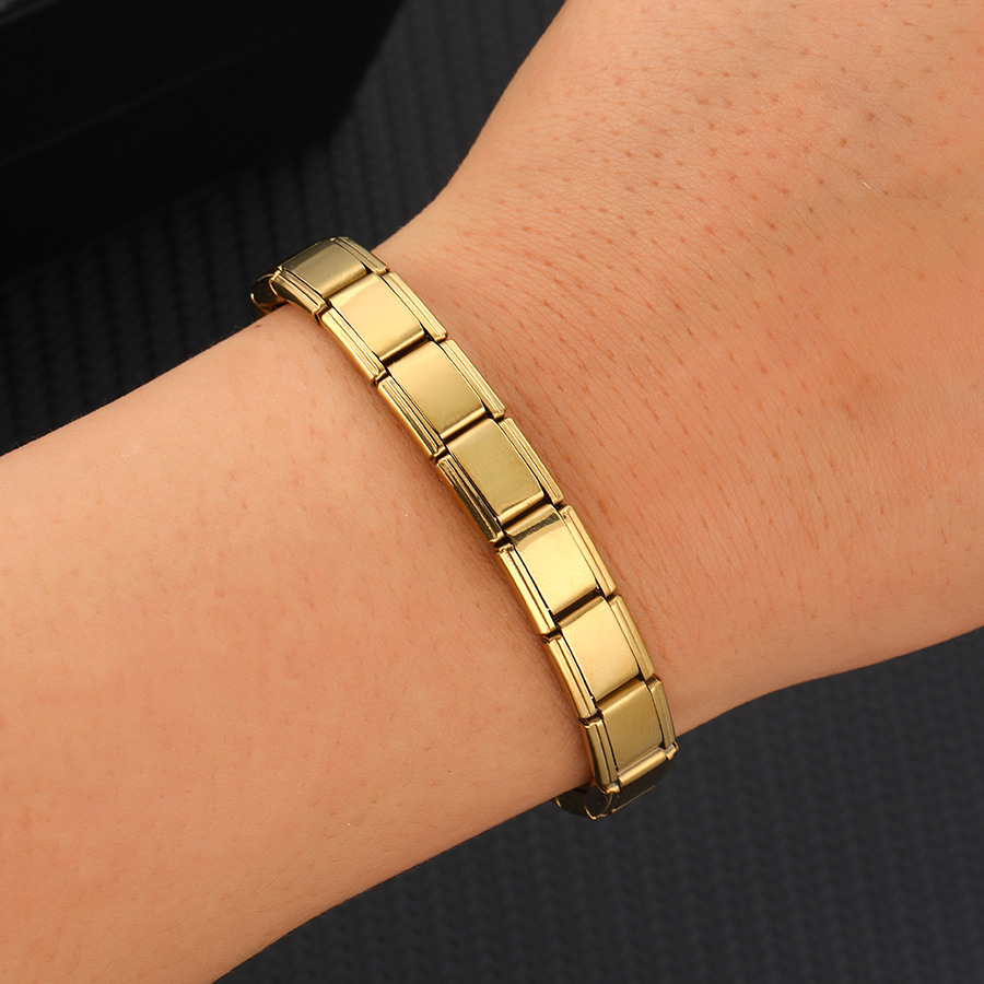 Cross-Border Hot Selling Titanium Steel Vacuum Real Gold Electroplating Italian Module Bracelet Elastic Strap Bracelet DIY Accessories