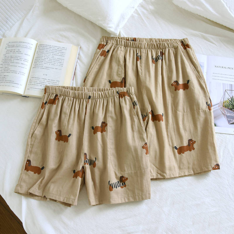 Thin Cartoon Couple Home Pants, Men's Large Size Loose Beach Pants, Women's Summer Pure Cotton Gauze Shorts Thin Cartoon Couple Home Pants, Men's Large Size Loose Beach Pants, Women's Summer Pure Cotton Gauze Shorts