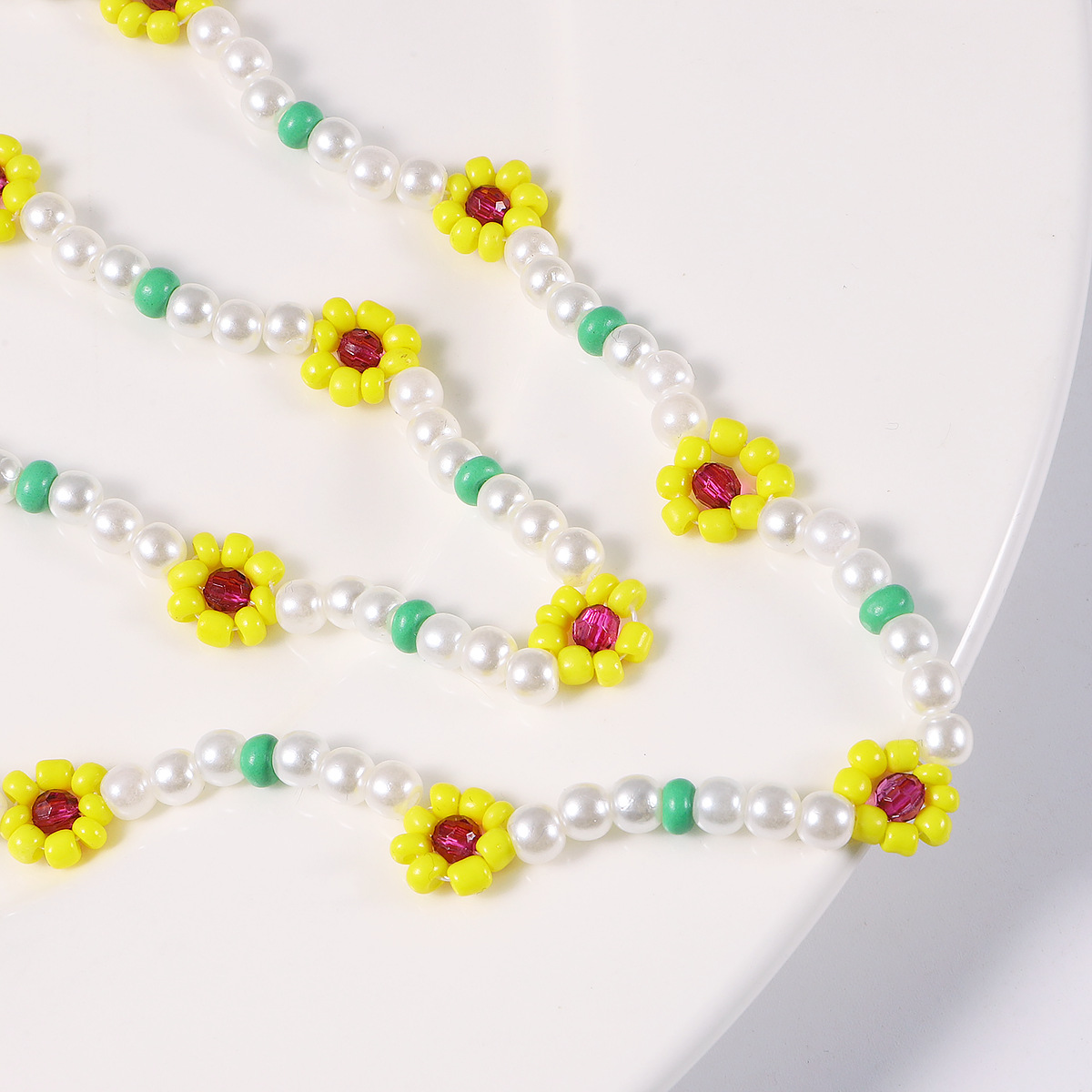 2022 New Bohemian Style Handmade Weave Pearl Bead Crystal Necklace Bracelet Set