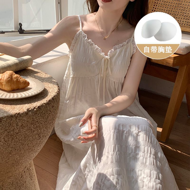 Pajamas for Women Summer with Breast Pads Nightgown Suspenders Midi Skirt Sweet and Cute Ins Style Women's Home Clothes Cross-Border Exclusive Supply Pajamas for Women Summer with Breast Pads Nightgown Suspenders Midi Skirt Sweet and Cute Ins Style Women's Home Clothes Cross-Border Exclusive Supply