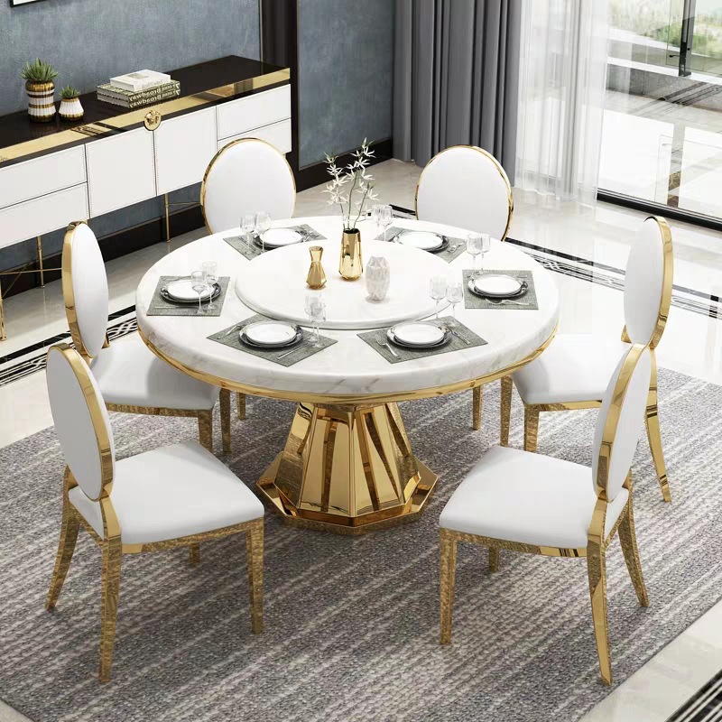 Juego de Comedor de Mármol con Giratorio, Placa, Desmontable, para Restaurante