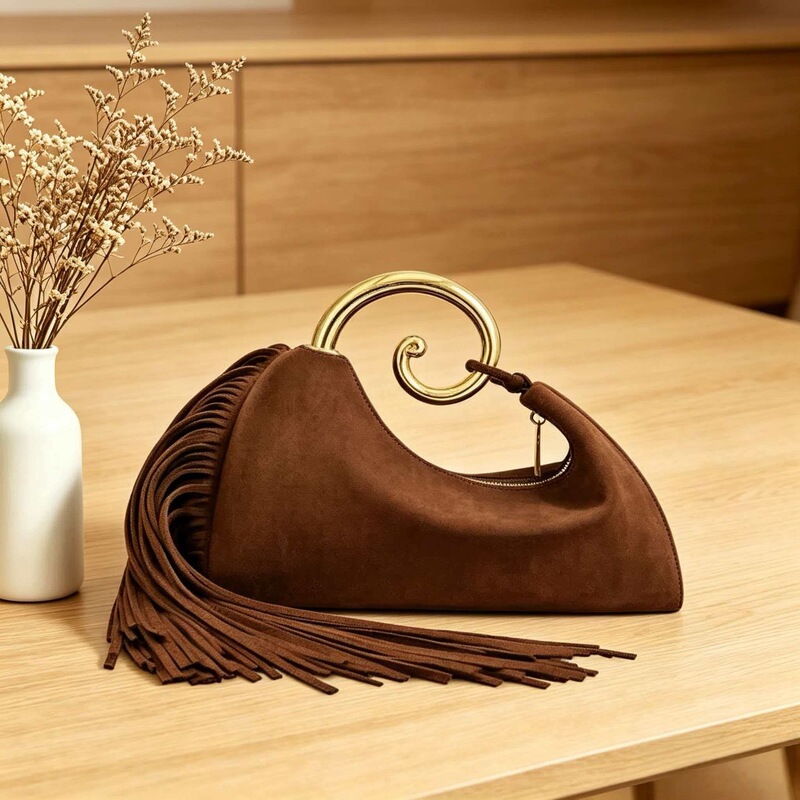 Women's Clutch Bag, Evening Bag, Long Tassel-Decorated Crescent Bag, Suede Metal Bag, Hand-Held Tassel Bag Women's Clutch Bag, Evening Bag, Long Tassel-Decorated Crescent Bag, Suede Metal Bag, Hand-Held Tassel Bag