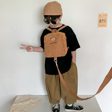 韩国ins刺绣小熊儿童双肩包幼儿园轻便减负灯芯绒宝宝防走失背包