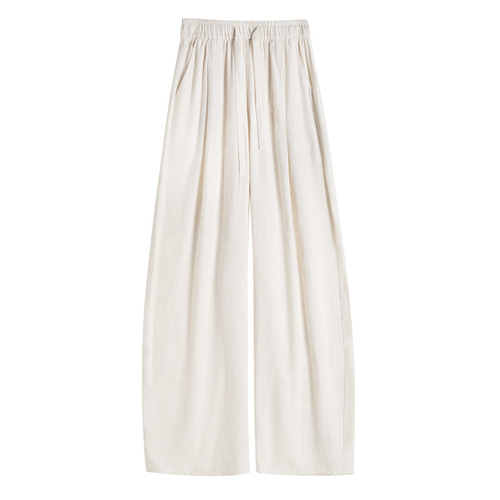 Silk-Like Linen Bending Knife Straight Pants for Women - Summer 2025, Thin Model, High Waist, Draping Sensation, Small Figure, Ice Silk Cotton Linen Wide Leg Pants