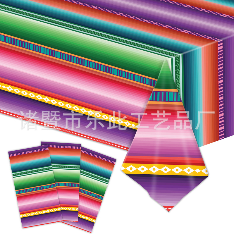 New Mexican Carnival Party Supplies Mexican Color Striped Disposable Tablecloth Party Plate