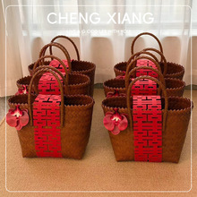 结婚中式女伴娘伴手礼盒子小众高级感回礼礼品手提礼袋空篮子礼盒