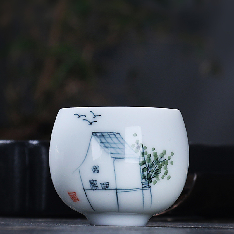 손으로 그린 선 하트 컵-워터 빌리지