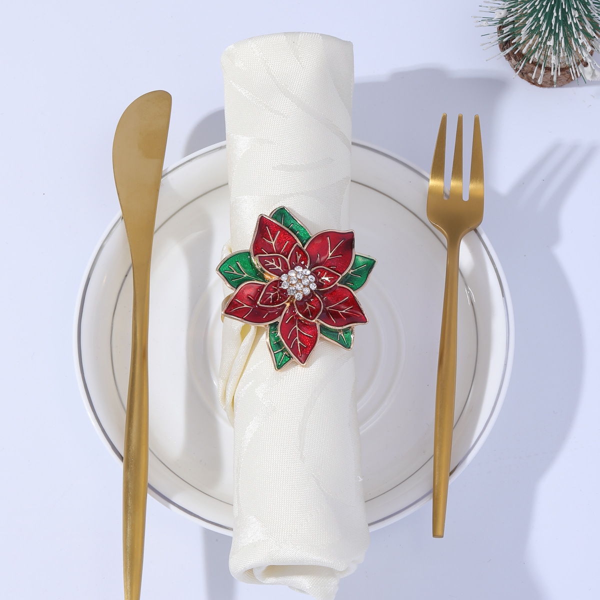 Alloy Material Christmas Casual Elegant Pastoral Flower Alloy Napkin Rings 1 Piece