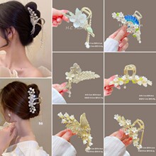 铃兰花流苏盘发抓夹发饰后脑勺古风发夹子女发卡夏季花朵鲨鱼夹头
