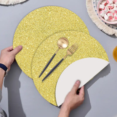 国境を越えて人気のある使い捨てテーブルマット金色のフラッシュ紙食マット食器装飾は結婚式の宴会食器に適している