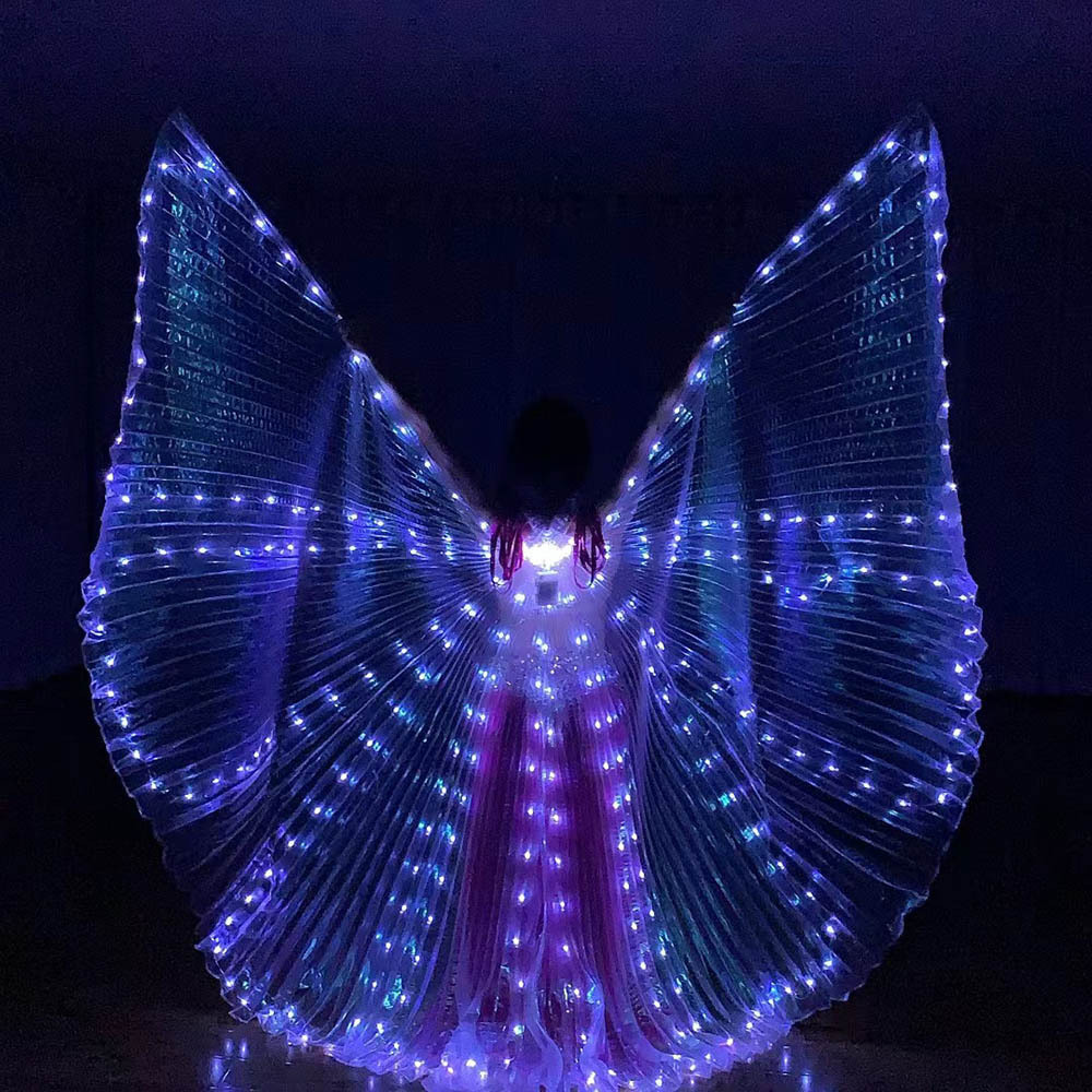 Alas luminosas LED para danza del vientre, alas de mariposa doradas, capa, accesorio para espectáculos de Halloween/Navidad, disfraz para fiestas