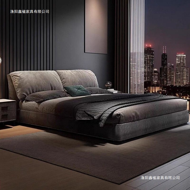 Italian-Style Light Luxury Double Bed for Master Bedroom, Fabric Bed, Modern Minimalist Storage Wedding Bed