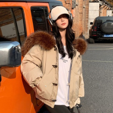 欧美短款棉服2025冬季大毛领连帽羽绒棉服外套女加厚简约棉袄现货