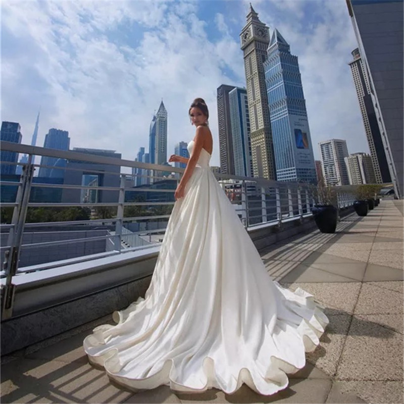 Amazon europeo y americano 2021 satén vestido de novia vestido largo flaco hombro miel Amazon dama de honor grupo image 5