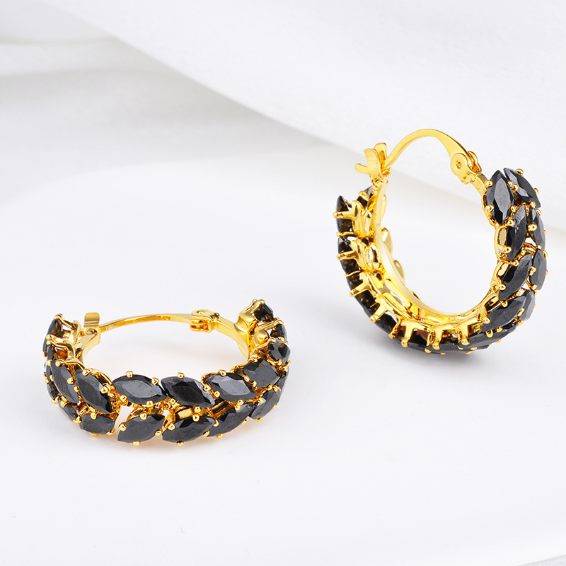 women Personalized Black Zircon 18k Gold Plated Geometric Earrings - Picture 5 of 5