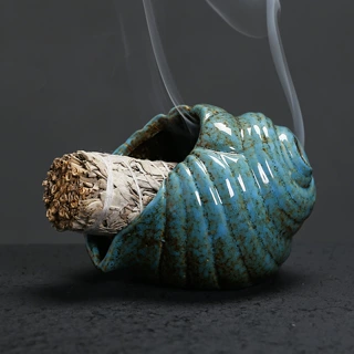 跨境陶瓷海螺贝壳秘鲁圣木燃烧支架palo santo holder鼠尾草托盘