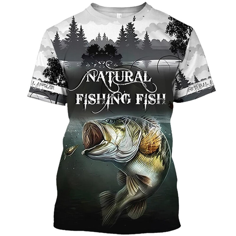 New Fishing Shirt Men's Extra-Large Short-Sleeve T-Shirt Wholesale Fish T-Shirt Crew Neck Top Men's Clothing