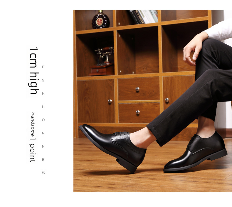 Men's 8cm6cm Inner Height Increasing Shoes Men's Korean Style Business Dress Pointed Toe Casual Men's Leather Shoes Bridegroom's Wedding Shoes_vogvips.com