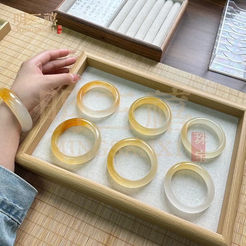 Natural Huanglong Jade Bracelet Jade Bracelet Gold Silk Jade Bracelet Huangfei Banshan Half Water Osmanthus Bangle for Mother