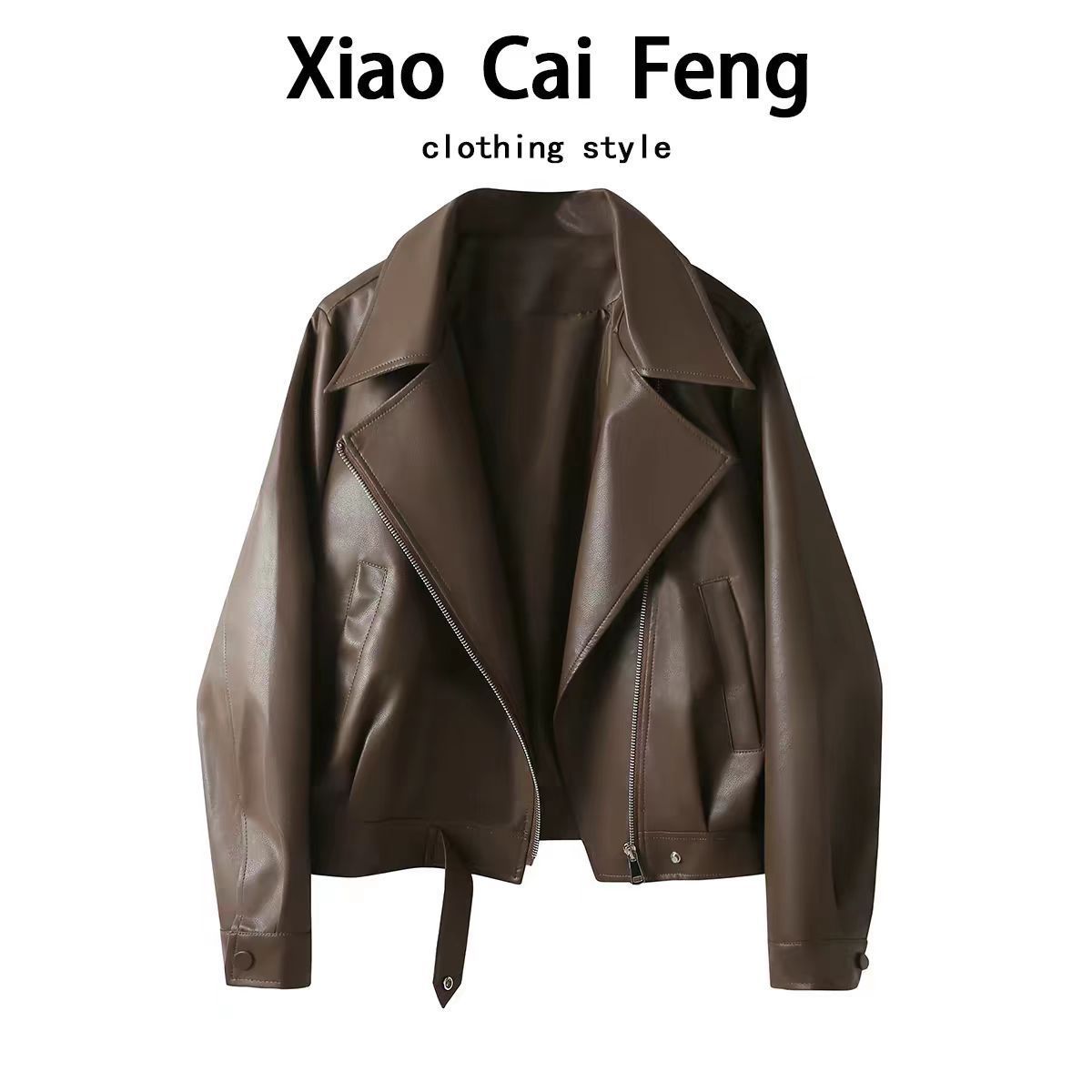 Melard Brown Leather Jacket for Women, Short Style, 2025 Spring and Autumn New Model, Suit Collar Biker Jacket, Trendy