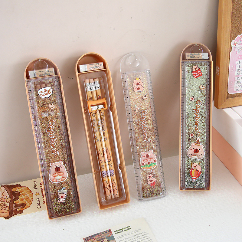 Capibara arena movente juego de lápiz 20cm juego de papelería con cuchillo de lápiz juego de goma de lápiz