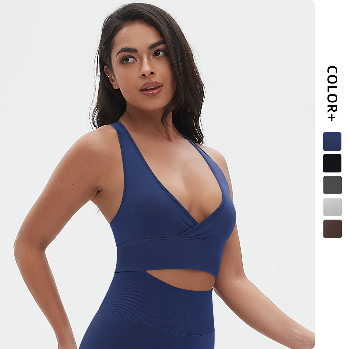 Nuevo cross-border sin costuras de color sólido cruzado sexy ropa interior deportiva para correr ropa de fitness yoga sujetador mujer