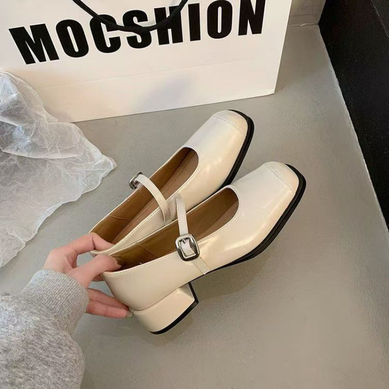 Retro elegant autumn Mary Jane shoes low-cut square toe