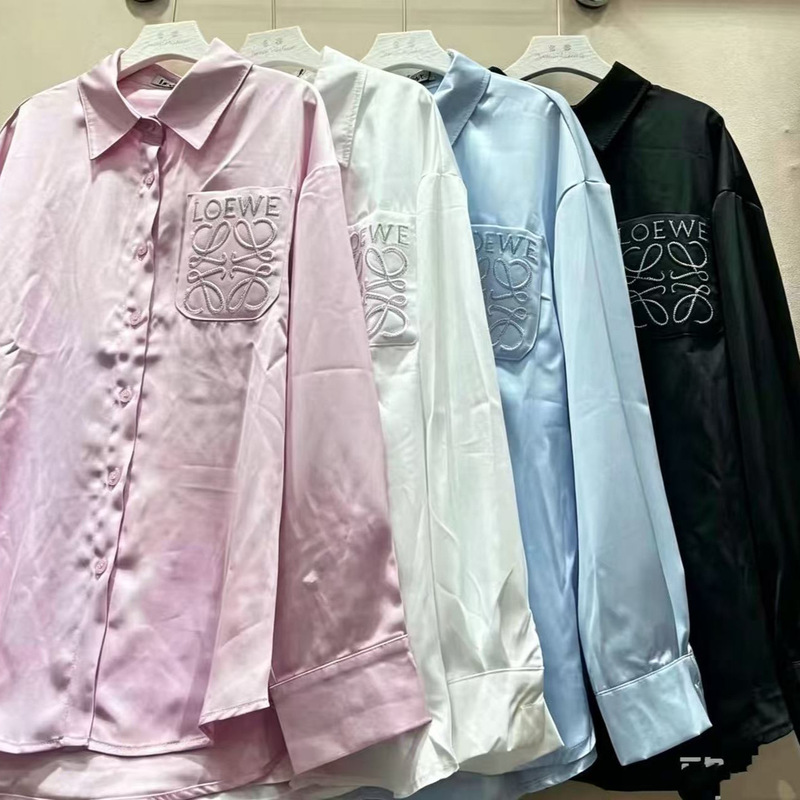 High-Quality~Luojia Original 2026 New Korean-Style Embroidered Letter Design Acetate Draped Fashion Shirt