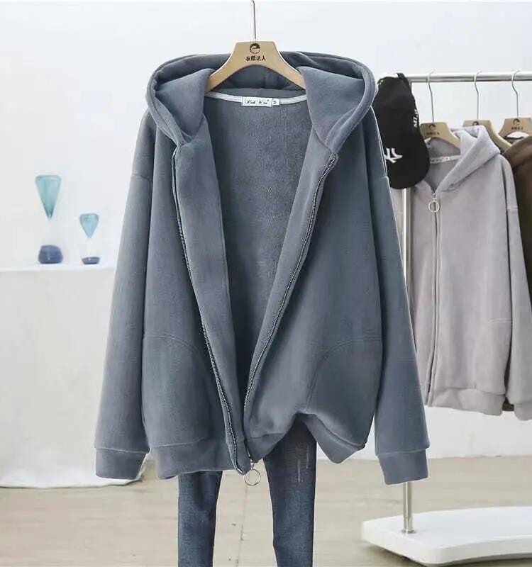 Plus Size Fat mm 1.0-150kg Hooded Sweatshirt, Women's Autumn and Winter Loose Velvet Thickeneded Mid-Length